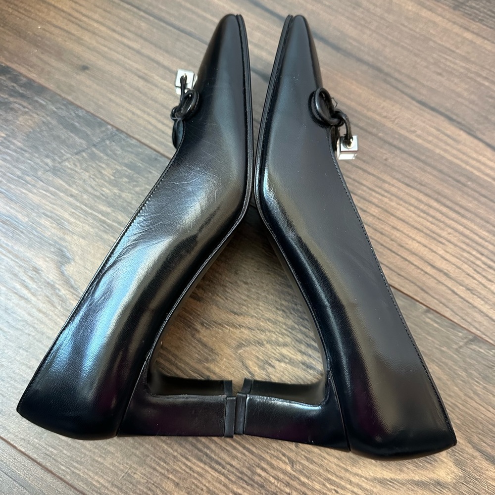 Stuart Weitzman Black Leather Mid Heel Pumps with Crystal Charms - Picture 8 of 15